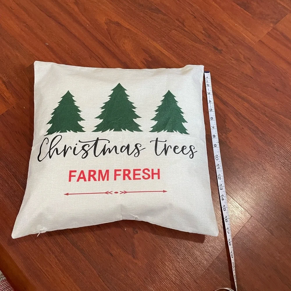 Canvas Christmas Pillow Farmfresh Trees zipper bottom case and insert 17x17 inch